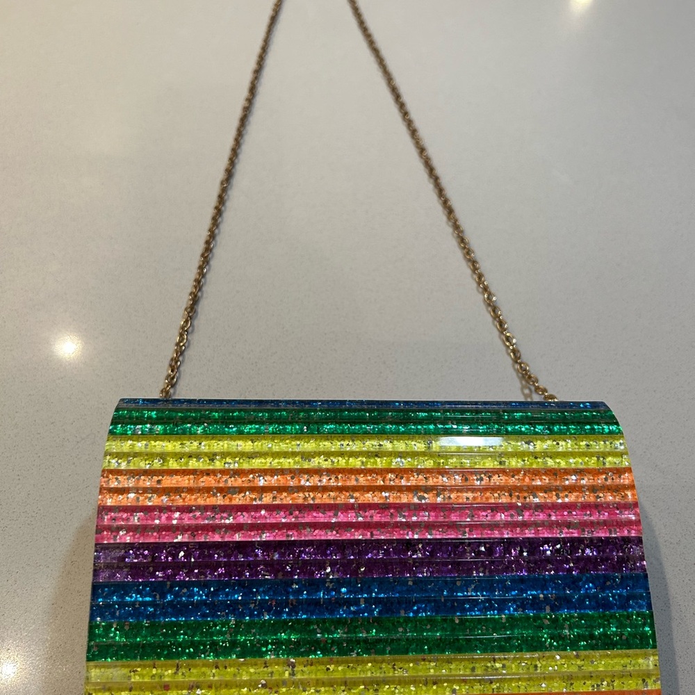 Kurt Geiger Rainbow Glitter Stripe Clutch with Gold-tone Embellishment - Picture 4 of 7